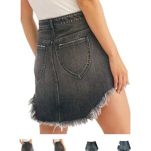 We the free Bailey frayed button up jean mini skirt